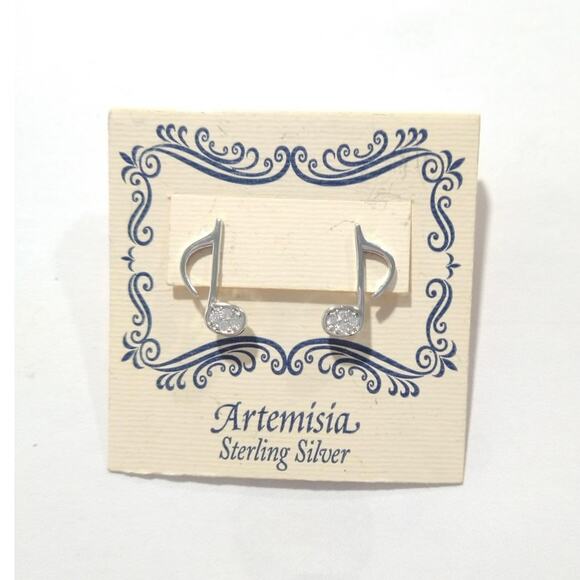 Artemisia Sterling Silver 925 Dangle Drop Earrings Musical Note Posts Pave CZ - Picture 2 of 4